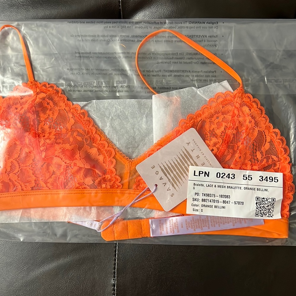 🆕SAVAGE X FENTY Orange Lace Bralette - Size: S - Picture 9 of 9
